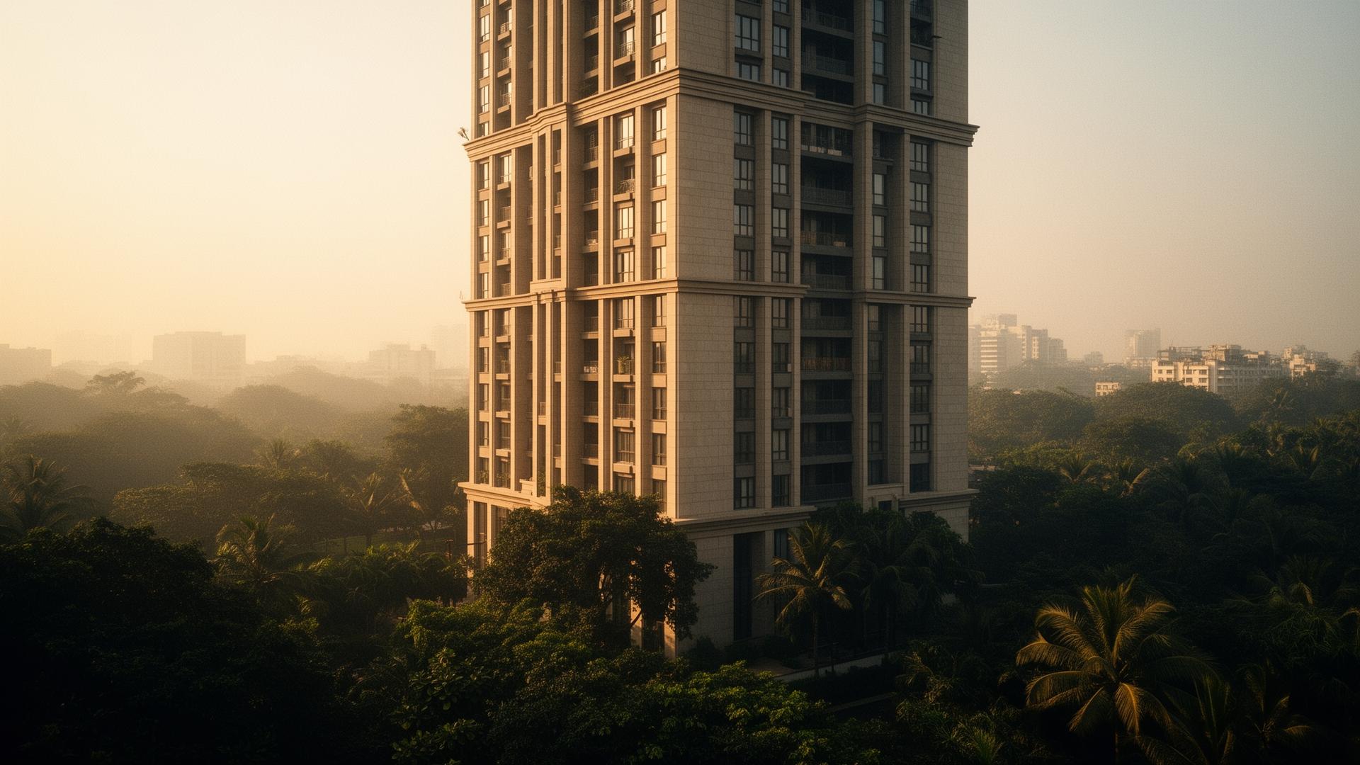 A premium Bhava residential tower at golden hour